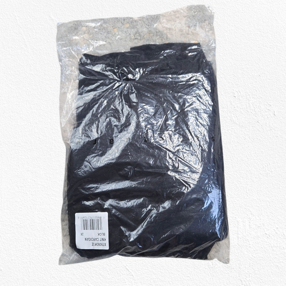 Sanctuary Black Black Open Front Knit Patch Pockets Cardigan Sweater Size 2X - Picture 8 of 8